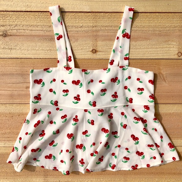 Cream Cherry Print Babydoll Top - Picture 3 of 4